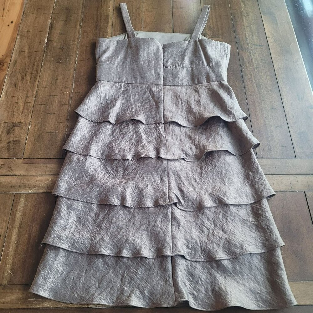 R&M Richards Tiered Ruffle Cocktail Dress With Embellished Bodice Brown Size 10